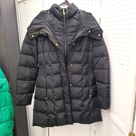 Cole Haan Black Quilted Hooded Puffer Jacket - Picture 1 of 10